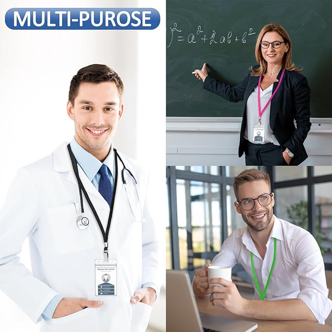 400 Pack Colored Neck Lanyard Bulk with ID Card Holder Lanyards for ID Badges Vertical Name Badge ID Card Holders Flat Neck Lanyards with Clip for Nurses Teacher Students, Multicolor