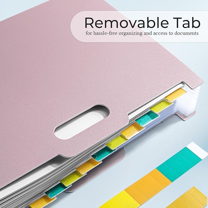 Y YOMA 2 Pack Accordion File Organizer with Handle 12 Pockets Expanding File Folder with Removable Tabs for A4 Letter Size Paper Portable Plastic Filing Organizer Document Bill Receipt Holder, Pink