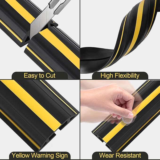 MYFAMIREA 20FT Floor Cord Cover Heavy Duty Cable Cover Protector 3 Channels Extension PVC Floor Wire Cover Outdoor Cord Hider Management Cord Cover for Wire on Floor Home Office Outdoor (2PCS 10FT)