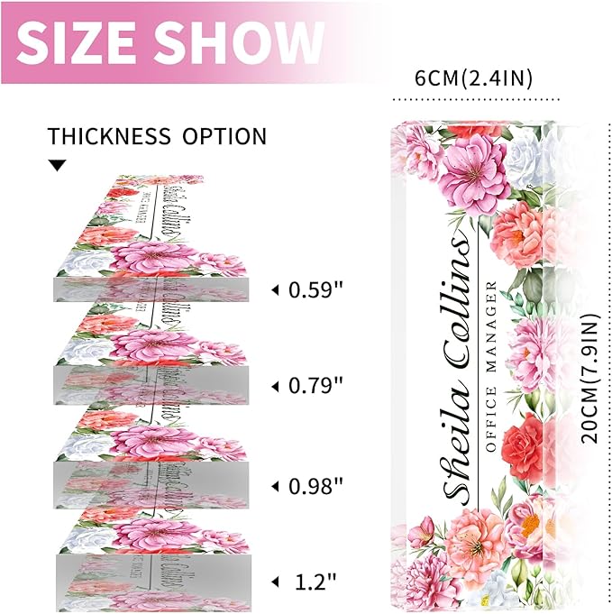 Custom Acrylic Name Plate for Desk, Employee Appreciation Gifts, Office Decor, Personalized, Funny Office Gifts for Coworkers Boss Teacher (Peony)