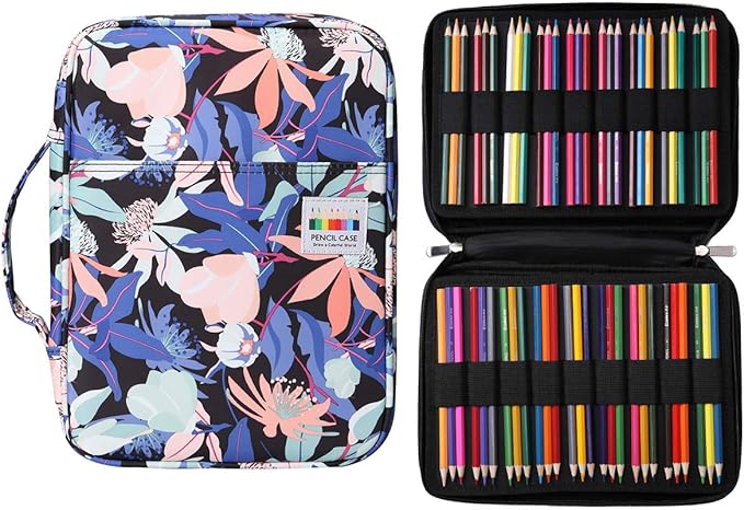 BOMKEE Coloring Pencil Case 220 Slots Pencils/Gel Pens Organizer Waterproof Travel Case Zipper Carrying Portable Pencil Markers Pen Holder Bag for Painter Writers