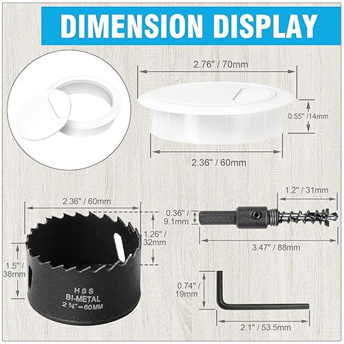 2-3/8" Spring Desk Grommet, JTemgle Plastic Cable Hole Cover with Hole Saw Computer Table Cord Wire Organizer Caps Desktop Cord Management for Home Office TV Stands Tabletops - White, 13 Pcs