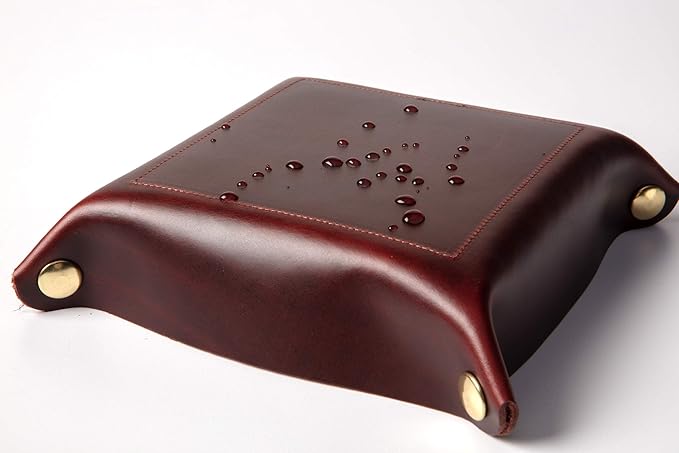 USA Handmade Premium Leather Valet Tray, Folds Flat! Dice Rolling Basket and Organizer with Brass Rivets (Burgundy, Medium)