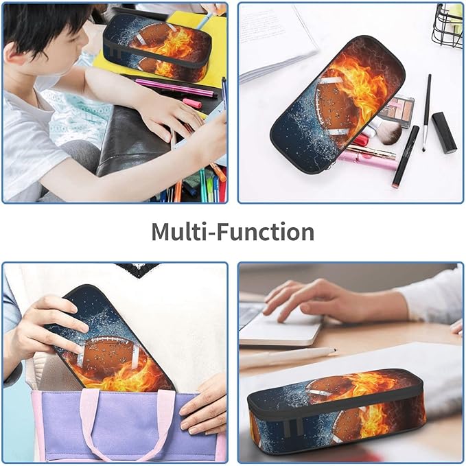 American Football Ball Themed Pencil Case Big Capacity Storage Pencil Pouch Stationery Bags With Zipper Portable Pen Holder Box Organizer For Boys Girls Teens Student College School Office Supplies