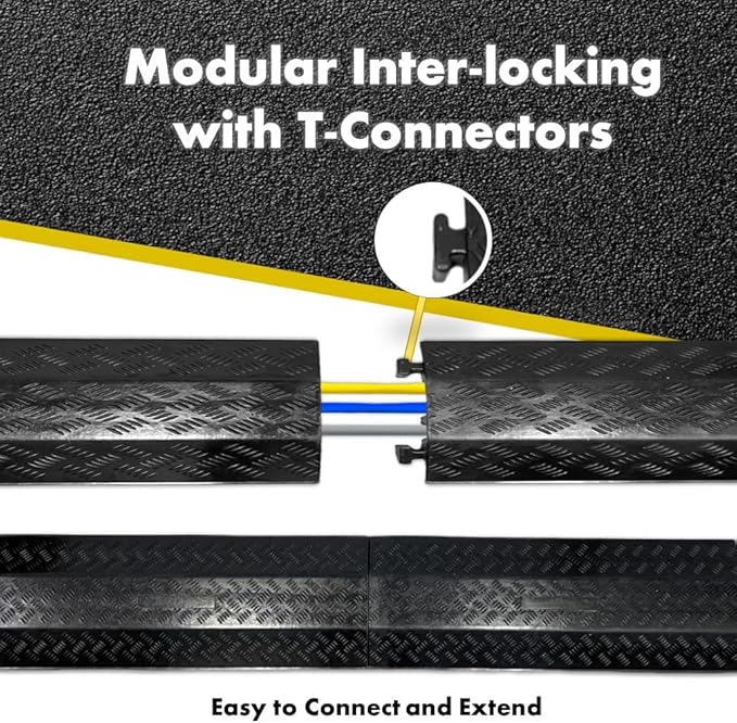 Kable Kontrol Drop Over Floor Cord Cover – 40” Inch Long 3 Channel Cable or Wire Protector – 10 Pcs Bulk Pack - Rubber Ramp for Indoor and Outdoor Use – Black