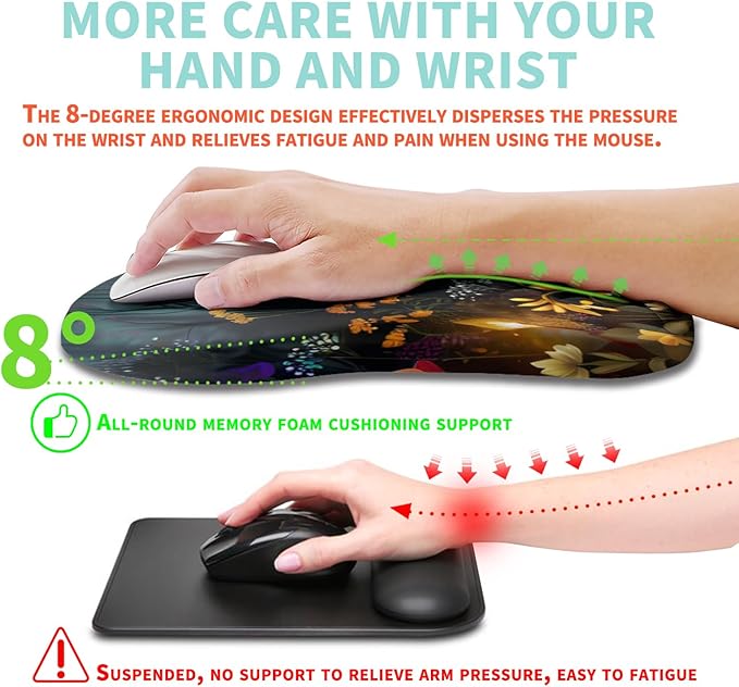 Ergonomic Mouse Pad Wrist Support with Memory Foam Massage Bulge, Carpal Tunnel Pain Relief Mousepad Wrist Rest for Mouse(12x8 inch, Midnight Forest)