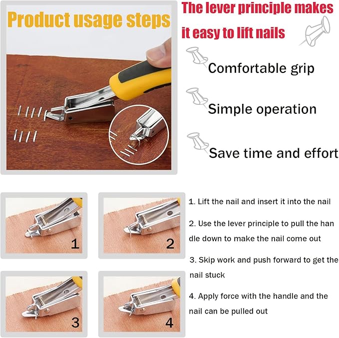 Sichgitzo 4-Piece Staple & Tack Remover Tool Set - Professional Upholstery Nail Puller, Staple Lifter, Glue Remover & Pliers for Furniture, Floor, Wood, Photo Frames & Car Interiors