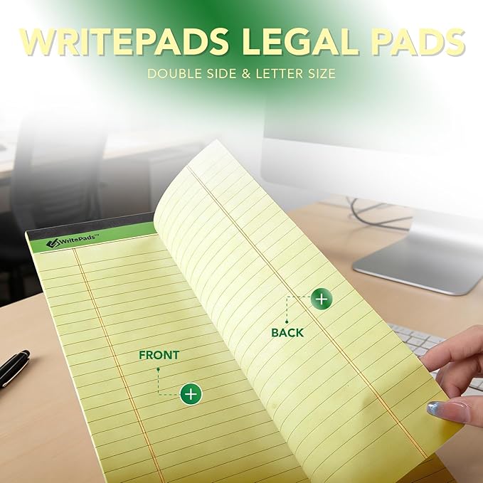 KAISA Legal Notepads 8.5"x11.75"，12pads 600 Sheets note pads office supplies Recycled Paper 8.5"x11.75" Wide Ruled 50 sheets Hard Back Notepads 8-1/2"x 11-3/4" Writing Tablet Canary For Office Supplies (Pack of 12) KSU-5668