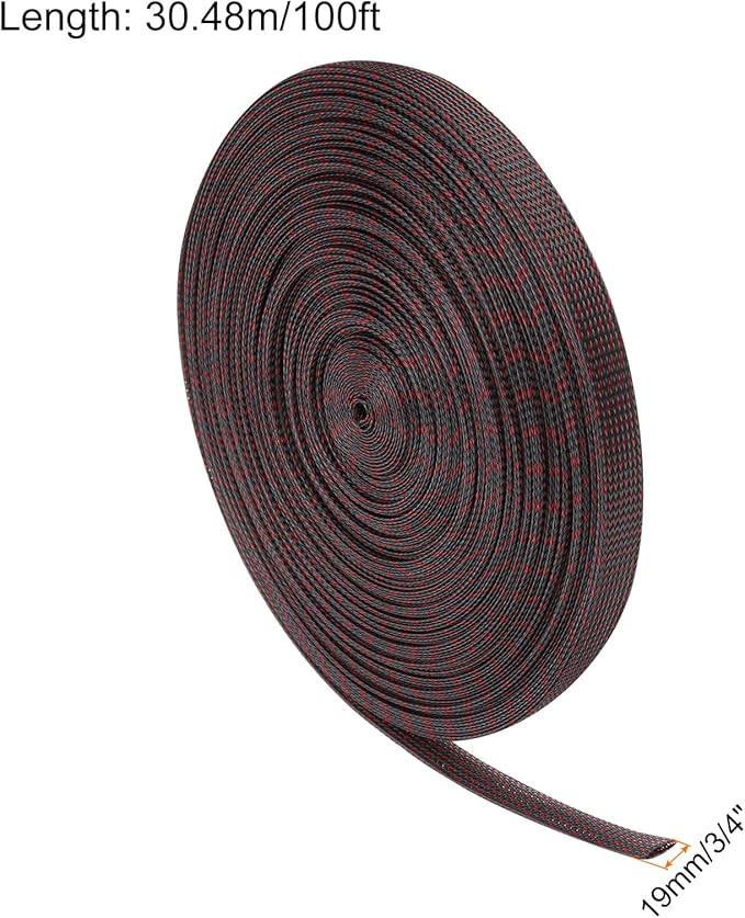 100ft PET Expandable Wire Loom 3/4 Inch, PET Braided Wire Sleeving Cable Management Sleeve Tubing [for Audio Video Home Office Cord Protector]-Black Red