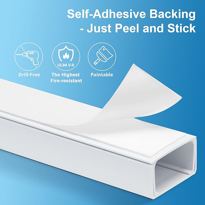 ZhiYo Cord Hider Wall 45in(3X L15in), Self-Adhesive Cable Hider for 2-4 Cords, Large Wire Cover Hide Cords Wall Mounted TV, Cable Raceway White, W1.2in H0.7in