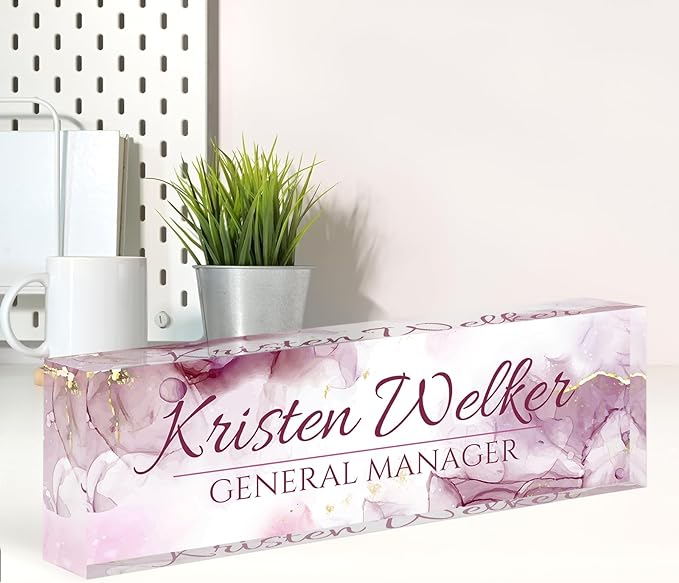 Name Plate for Desk, Desk Name Plate Personalized, Office Decor for Women Men, Acrylic Desktop Accessories, Office Gifts for Boss Nurse Teacher Coworker, Employee Appreciation Gift (Purple Coast)