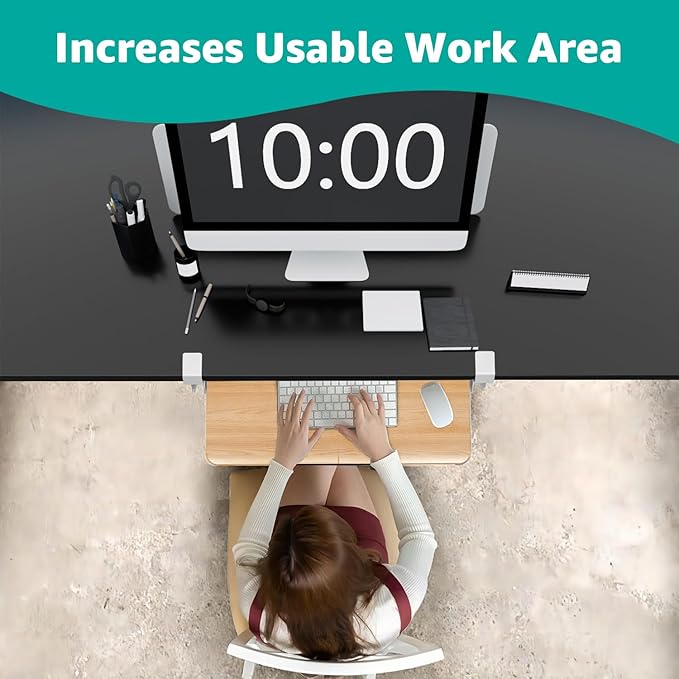 Desktop Keyboard Tray, Under Desk Pull Out, 25.6" X 11.8" Large Size Keyboard Tray with C-Clip Mount, Easy Installation, Computer Keyboard Stand, for Home Study and Office(Wood)