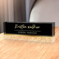 Custom Name Plate for Desk, Desk Name Plate Personalized, Office Decor for Women Men, Acrylic Desktop Accessories, Office Gifts for Coworkers Boss Teacher, Employee Appreciation Gifts (Black/Gold)