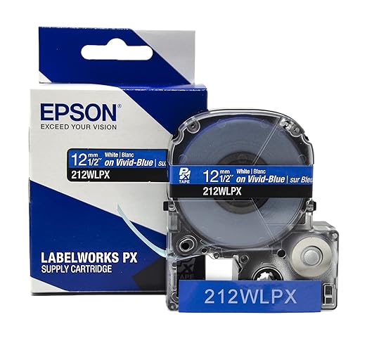 Epson LABELWORKS 212WLPX Genuine PET (Polyester) Tape Cartridge - White on Blue Label Maker Tape - 1/2" (12MM) Wide, 30'