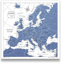 Push Pin Europe Map Board - With Push Pins to Mark Europe Travel - Handmade in Ohio, USA - Design: Navy Color Splash