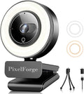 PixelForge 2K Webcam for PC with Microphone & Light & Privacy Cover, Web Camera for Desktop Computer/Laptop/Monitor/Mac, USB Streaming Camera for Zoom/Skype/Teams/Video Calling/Studying and Conference