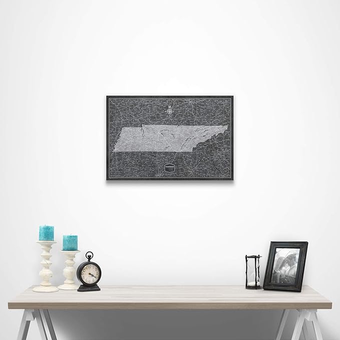 Conquest Maps Push Pin Tennessee Map Board - With Push Pins to Mark Tennessee Travels - Handmade in Ohio, USA - Design: Modern Slate