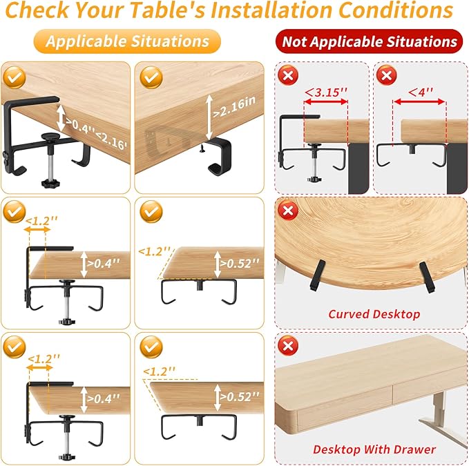 Under Desk Cable Management Tray, No Drill Desk Cord Organizer with Clamp, 36" Fabric Cable Management for Standing Desk Office & Home, Black
