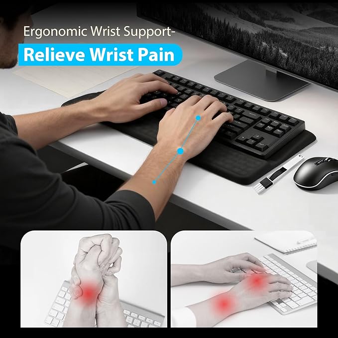 Wrist Rest for Keyboard, Ergonomic Keyboard Stand with Wrist Rest, Soft Memory Foam Wrist pad with Non-Slip Base & Dust Brush, Comfort for Office, Work, Gaming- Black
