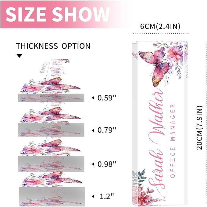 SalaGraphics Desk Name Plate Personalized, Custom for Desk, Office Decor Women Men, Acrylic Accessories, Gifts Coworkers Boss Teacher, Employee Appreciation (Pink Orchids), 8”(L)x2.5(W)