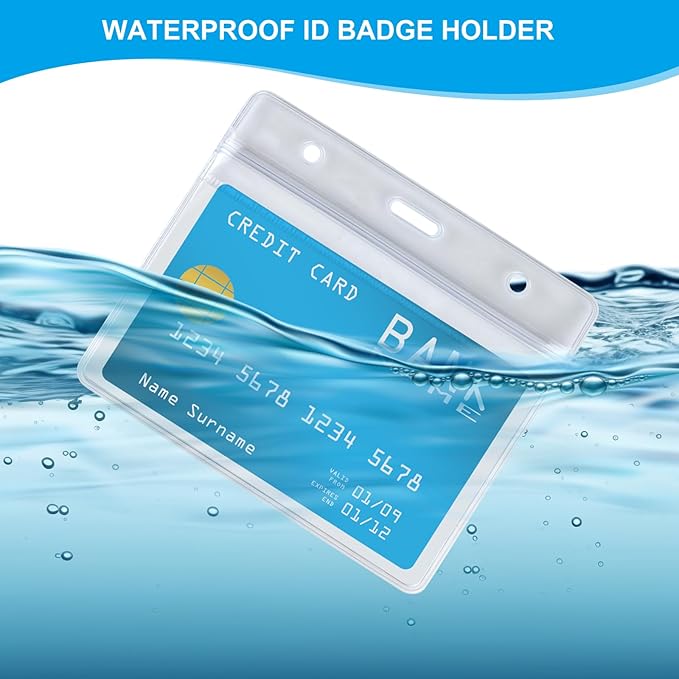 20 Sets ID Card Name Badge Holders with Clips Clear Horizontal Nametag Holders with Metal Clips Name Card Holders Waterproof ID Badge Holders for Office Worker Teacher Student Nurse