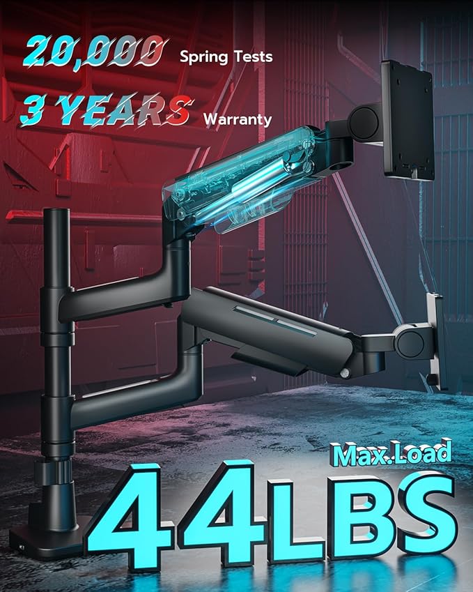 ARES WING Dual Monitor Mount for 17-49 Inch Ultrawide Heavy Duty Curved Screen Stacking, Computer Monitor Arm Desk Mount with USB, Gas Spring Adjustable Vesa Stand, Black