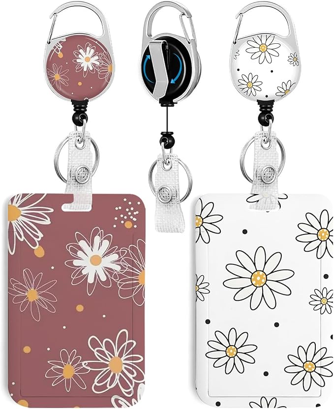 2 Pack Flower ID Badge Holder with Heavy Duty Retractable Reel Keychain for WomenStudents,Teachers, Nurses, Office Use 9