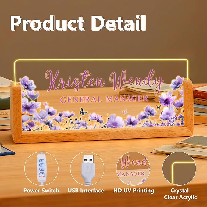 Ships Next Day, Custom Name Plate for Desk - Business Light Up Acrylic Desk Name Plate Personalized Elegant Office Gift for Boss Coworker Teacher Employee Appreciation Gift, Office Decor for Women Men