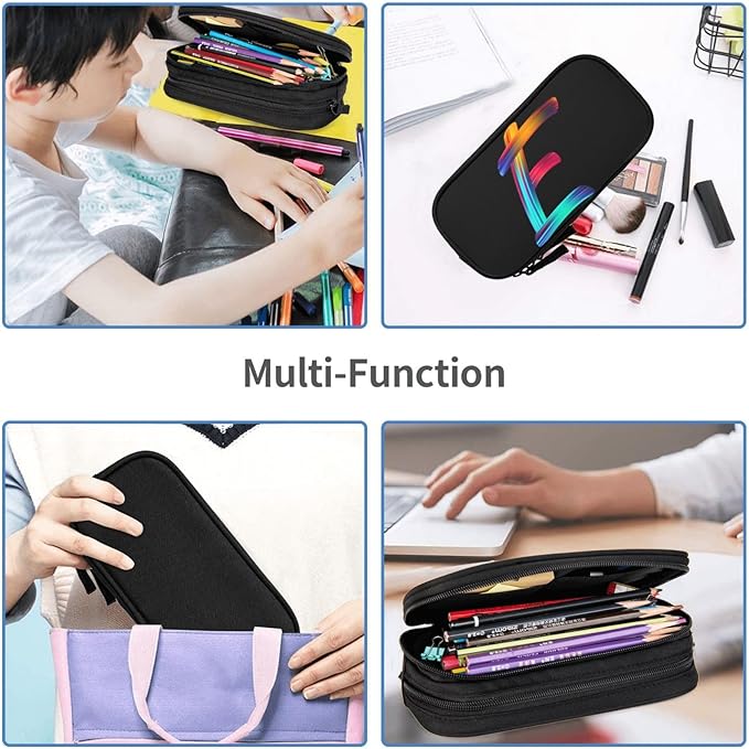 Cute Initial Pencil Case for Kids Students, Large Capacity Pencil Pouch for Boys Girls, Letter Design Pencil Box Pen Bag Office Stationery Organizer, Rainbow Letter E