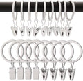 AMZSEVEN 100 Pack Curtain Rings with Clips, Drapery Clips with Rings, Drapes Rings 1.26 in Interior Diameter, Fits up to 1 Inch Curtain Rod, White