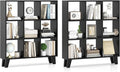 Giantex 9-Cube Open Bookcase, 3-Tier Freestanding Bookshelf with 4 Slanted Legs & 6 Removable Shelves, Modern Cubby Storage Organizer, Wood Display Book Shelf for Living Room Bedroom Study (2, Black)
