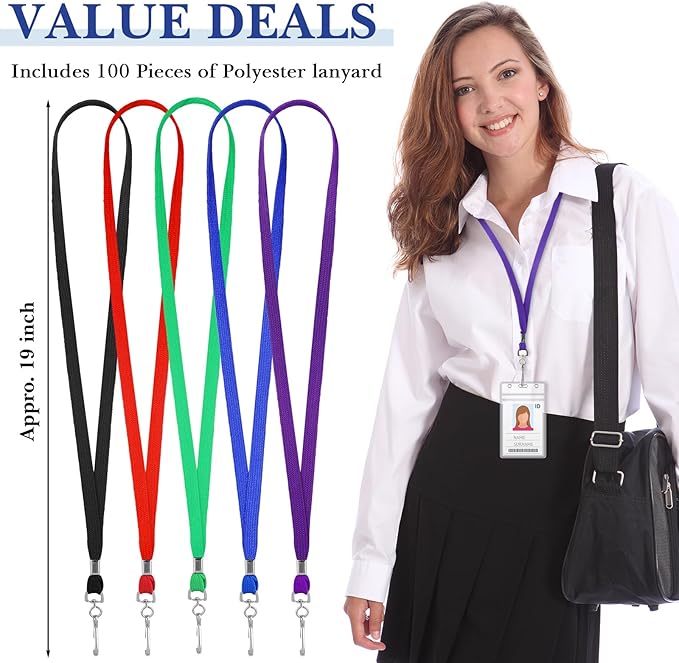 Epakh 100 Pcs Lanyards Bulk for ID Badges Assorted Color Flat Badge Neck Lanyards with Swivel J Hook Clip for Student Teacher