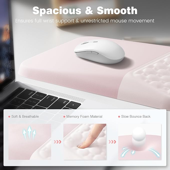 Ospelelf Ergonomic Mouse Pad and Keyboard Wrist Rest, Typing Wrist Pad with Support, Desk Mousepad Set for Office, Pink