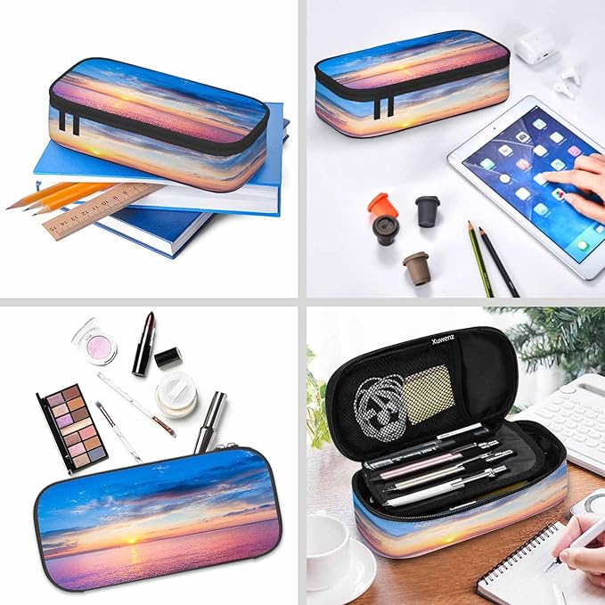 Sunrise Seascape Pencil Holder Bag Cloudy Sun Sparkling Sea Beautiful Pencil Case College Office School for Teens Boy Girl