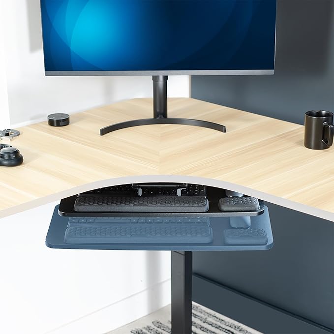 VIVO Premium Adjustable 27 x 11 inch Computer Keyboard and Mouse Platform Tray, Ergonomic Under Table Desk Mount Drawer with Padding, Black, MOUNT-KB27P-B