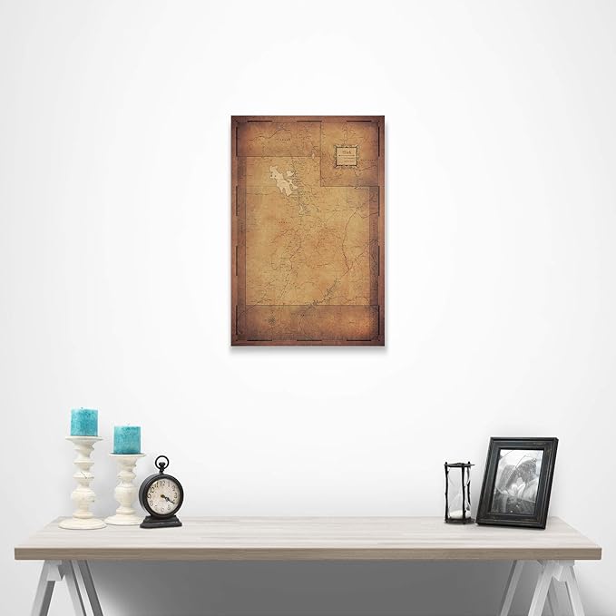 Conquest Maps Push Pin Utah Map Board - With Push Pins to Mark Utah Travels - Handmade in Ohio, USA - Design: Golden Aged
