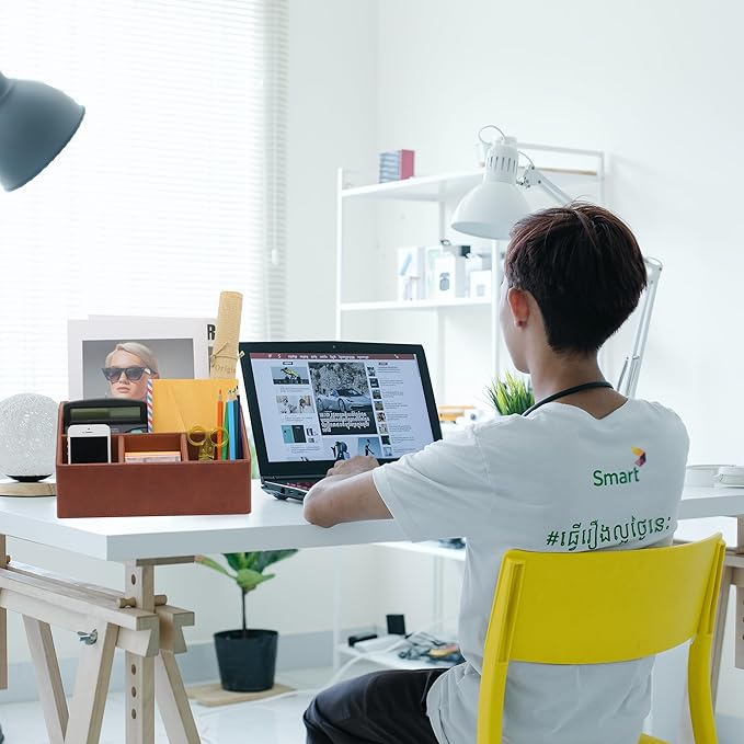 Desk Organizer, Mail Organizer Countertop, Bills Organizer, Mail Sorters, Magazine Holder, Desk Organizer and Accessories for Office Supplies, Brown Leather