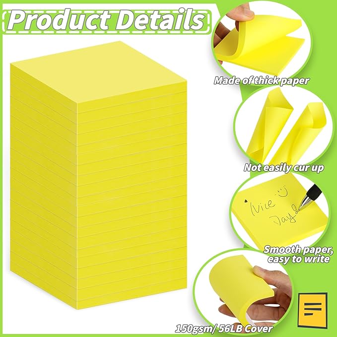 60Pack Yellow Sticky Notes 3x3, Yellow Sticky Pads, Self-Stick Pads,Self-Stick Pads 75 Sheets/Pad, Easy to Post for Teacher Student School Office Meeting Blank Desk Pads,Total 4500 Sheets