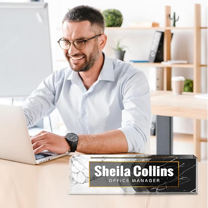 Custom Name Plate for Desk, Employee Appreciation Gifts, Office Decor, Acrylic Personalized Desk Accessories, Funny Gifts for Coworkers Boss Teacher (Black/White A)