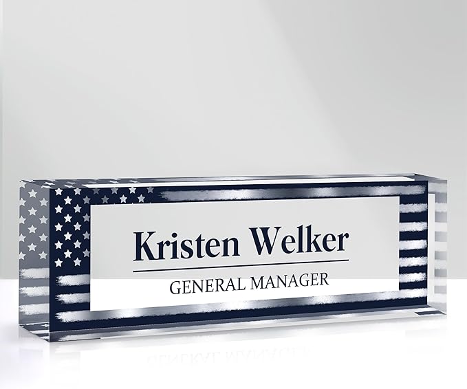 Custom Name Plate for Desk, Personalized Desk Name Plate on Clear Acrylic Glass, Appreciation Gifts for Teacher Employee Boss Coworkers Nurse, Office Desk Accessories for Women Men (Navy Blue)