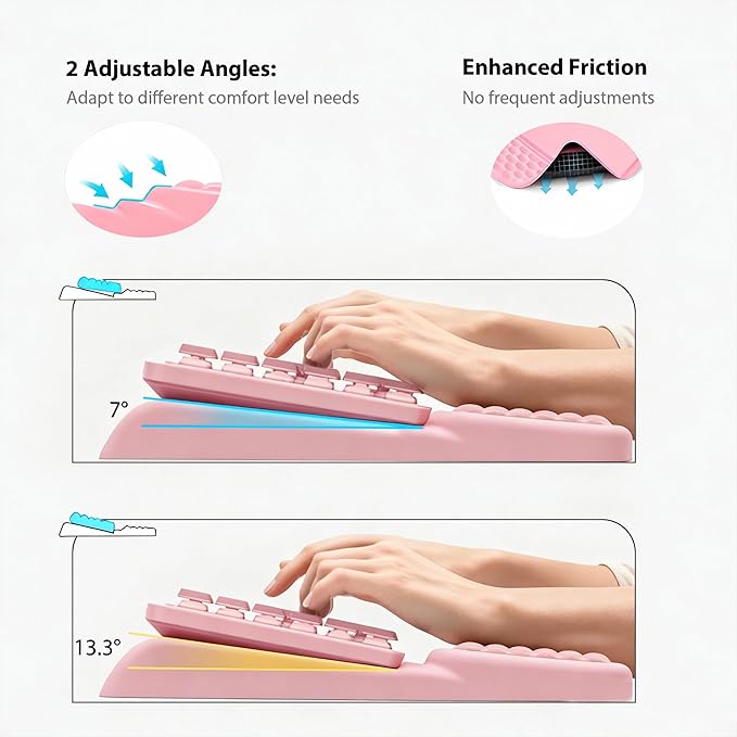 Wrist Rest for Keyboard, Ergonomic Keyboard Stand with Wrist Rest, Soft Memory Foam Wrist pad with Non-Slip Base & Dust Brush, Comfort for Office, Work, Gaming- Pink
