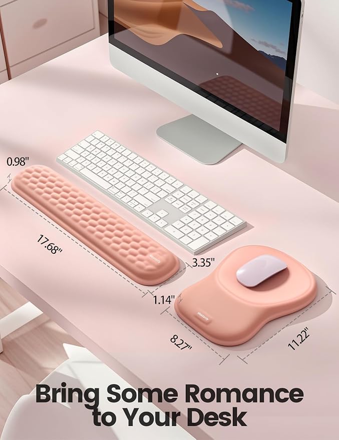 Meatanty Keyboard and Mouse Pad Wrist Rest Set, Ergonomic Wrist Pad Support, Computer Hand Palm Rest Combo, Memory Foam Typing Desk Accessories Carpal Tunnel Cushion, Laptop Office Home School-Black