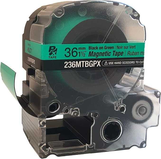 Epson LABELWORKS 236MTBGPX-4.9 Genuine Magnetic Tape Cartridge - Black on Green Magnet Label Maker Tape - 1.5" (36MM) Wide, 4.9 ft, Green