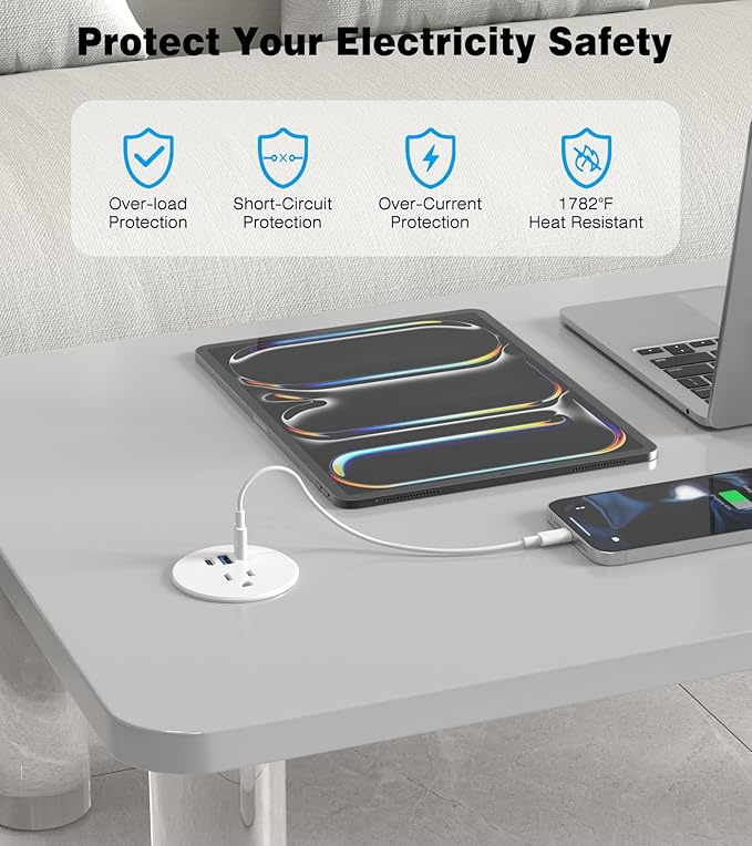 2 Pack Desk Grommet Power Outlet, 2.5 inch Desktop Recessed Outlet with 20W Fast Charging USB-C Port, Flush Mount Outlet for Conference Rooms, Office Tables, Furniture(ETL Listed)