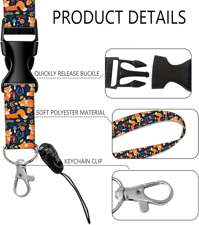 BLOCIT ID Badge Holder with Lanyard - Fashionable ID Card Holders with Retractable Lanyards - Soft Fiber Metal Clip Sturdy Buckle for Key Wallet - Work Nurse Teacher (Cute Flower Fox)