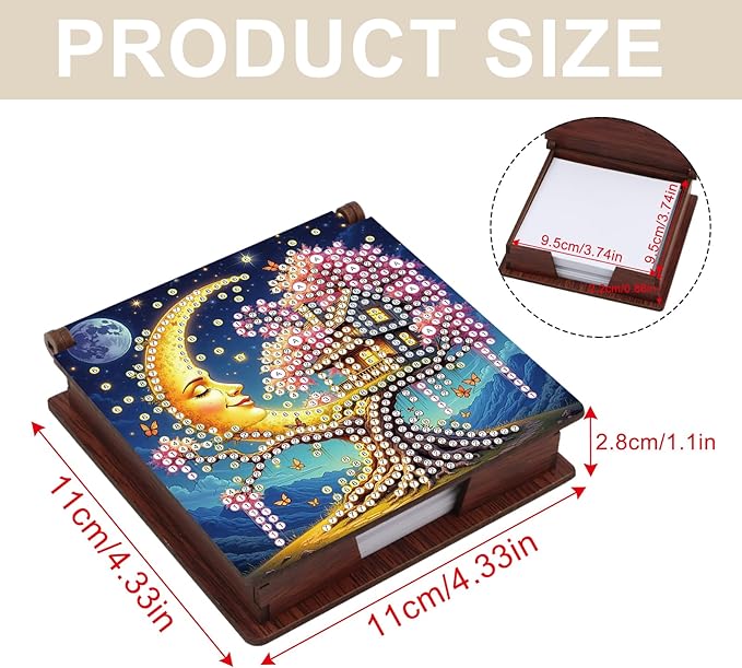 Moon Diamond Painting Kit Note Box,Memo Paper Storage Box Diamond Art,Sticky Note Holder Diamond Art,Diamond Painting Memo Pad For Office Desk. (Moon)
