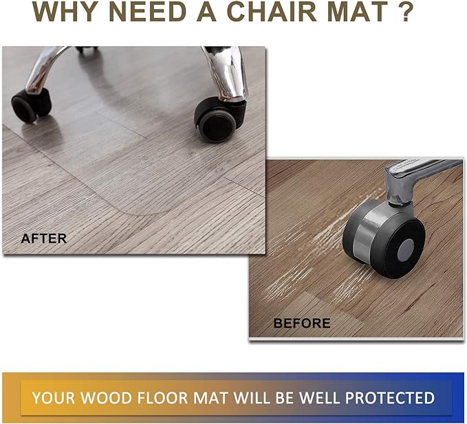 HOMEK Chair Mat for Hardwood Floor, 53”x 45” Office Chair Mat, Floor Mat for Office Chair, Clear Desk Chair Floor Mat for Computer Desk