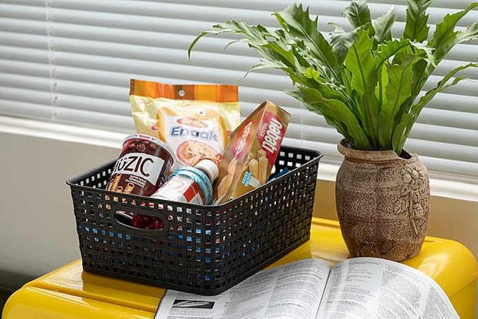 Plastic Storage Baskets for Organizing,11"X8.5"X4.7",Pack of 4 (Black)