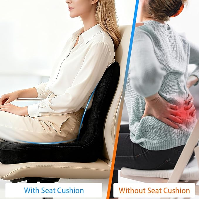 Ergonomic Memory Foam Reenly Seat Cushion & Non-Slip Base with Adjustable Straps,Seat Cushion for Truck Driver and Office Chair Cushion,Removable Washable Cover- Plush Velvet