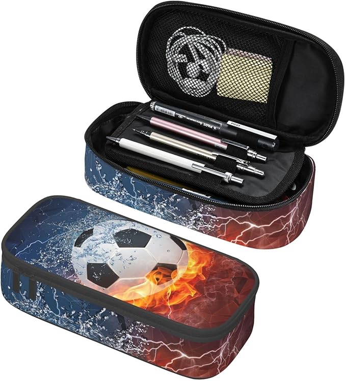 Soccer Pencil Case for Boys Teens Men, Sports Pencil Box with Soccer Balls Pattern, Large Capacity Durable Pencil Pouch Storage Pen Bag Organizer Stationery for Adults Work Office